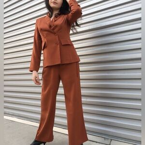 Pomelo Rust Double-Breasted Blazer Pants Suit Set Size Medium